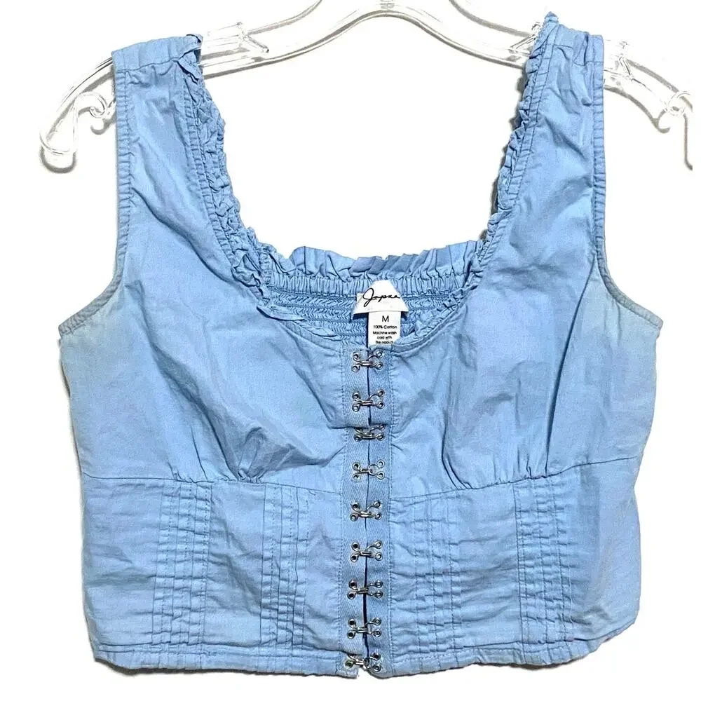 Japna Babydoll Hook Eye Crop Top M Corset Milkmaid Coquette Peasant Renaissance - Picture 1 of 9